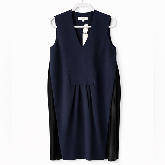 CARVEN Navy Pleated Panel Sleeveless Midi Dress NWT Size 40 / US 8